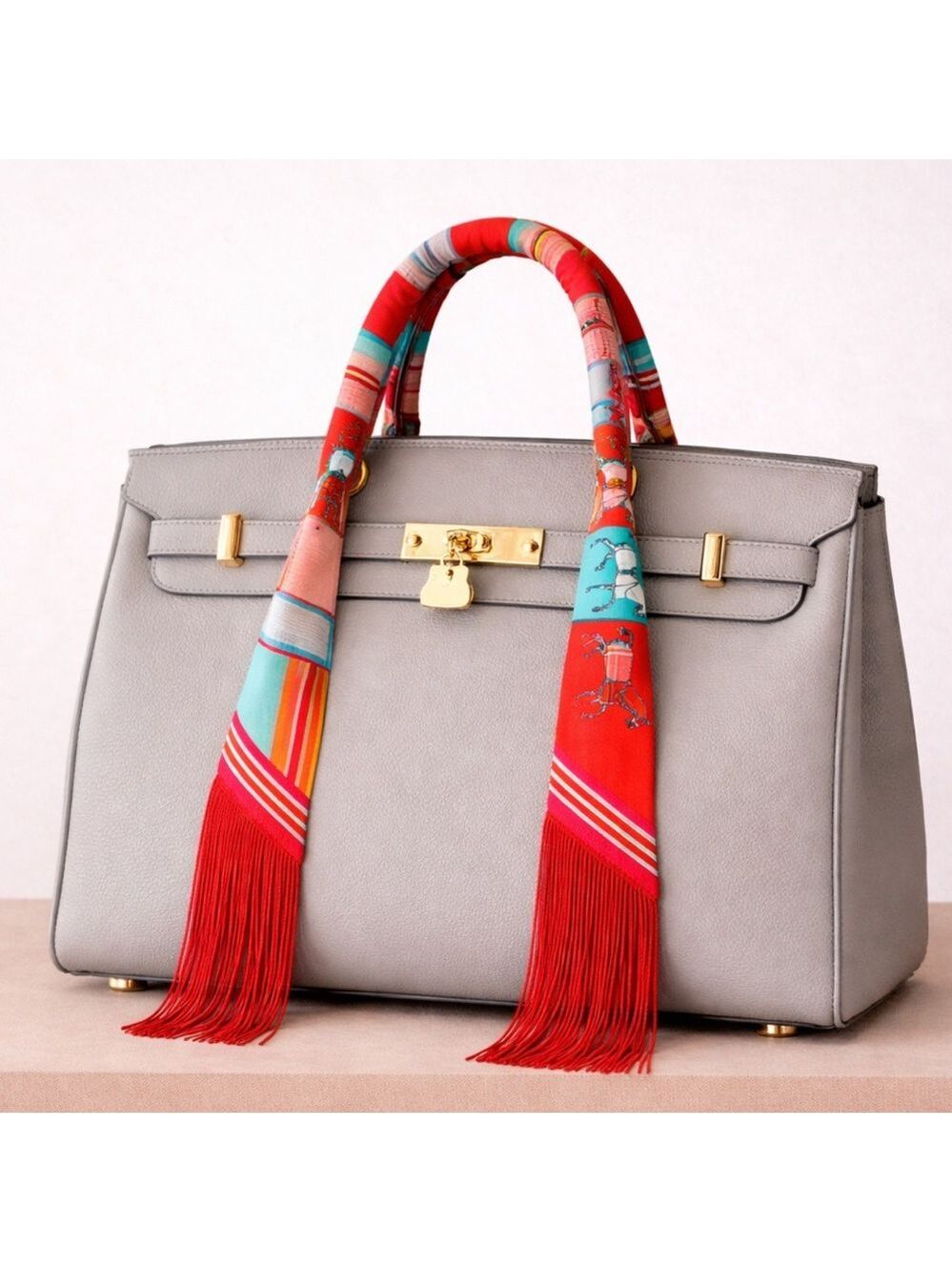 RED HORSE EQUESTRIAN FAUX LEATHER TASSELED SKINNY SCARF BAG HANDLE WRAP NECK TIE